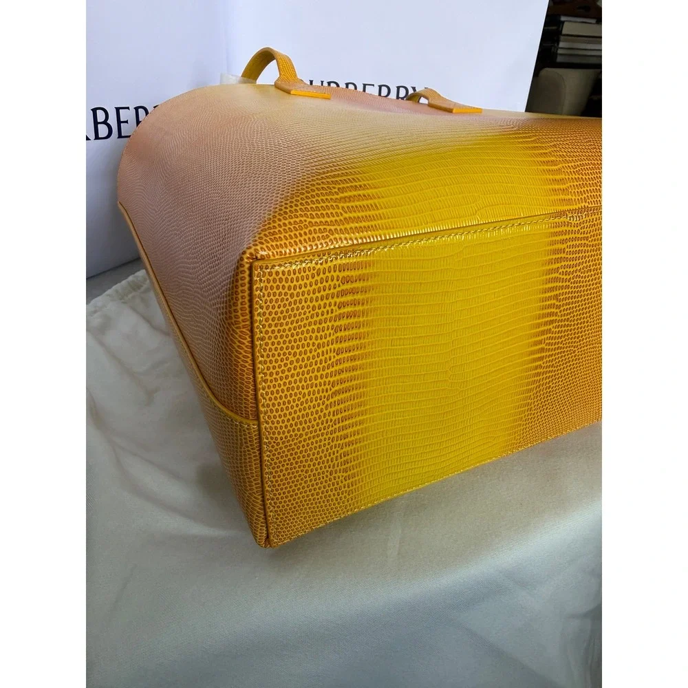 Burberry London Tote Bag Yellow Lizard Embossed Leather Shopper Handbag New‎